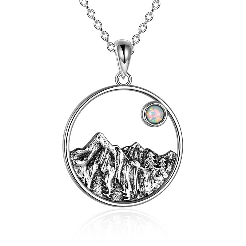 Sterling Silver Mountain Necklace with Opal